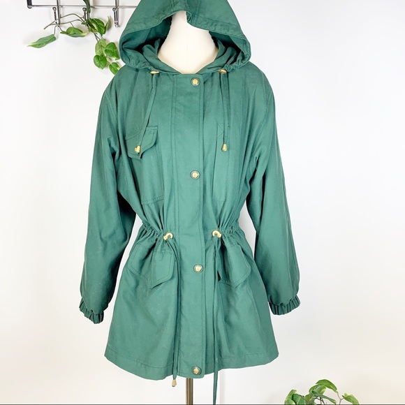 Gallery Jackets & Blazers - GALLERY -Green Utility Coat Cinched Waist Zip Up M